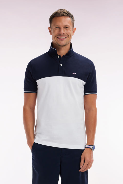 Polo à manches courtes en piqué coton blanc col jacquard coupe droite - Image 1