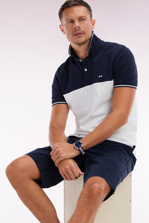 Polo à manches courtes en piqué coton blanc col jacquard coupe droite - Image 3