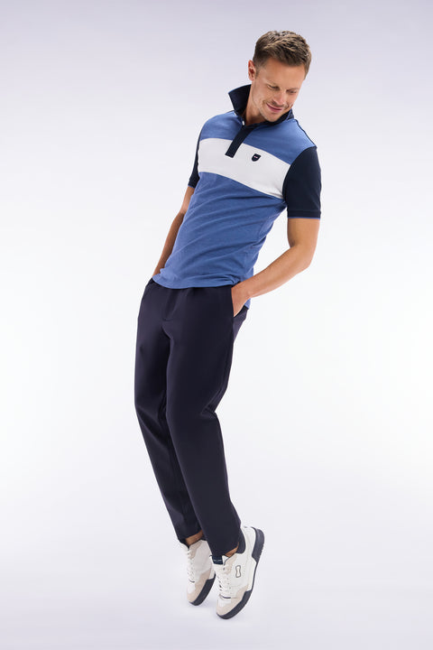 Polo à manches courtes en coton stretch bleu bande contrastée coupe ajustée - Image 3