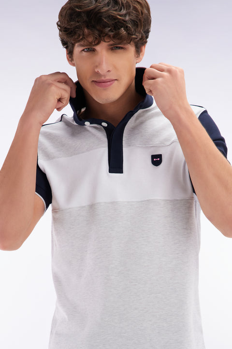Polo à manches courtes en coton stretch gris bande contrastée coupe ajustée - Image 3