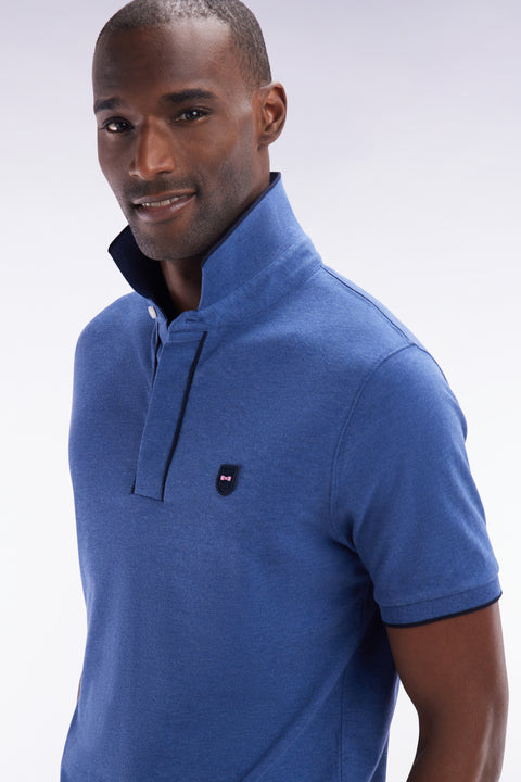 Slim-fit short-sleeved polo shirt in dark blue stretch cotton piqué - Image 3