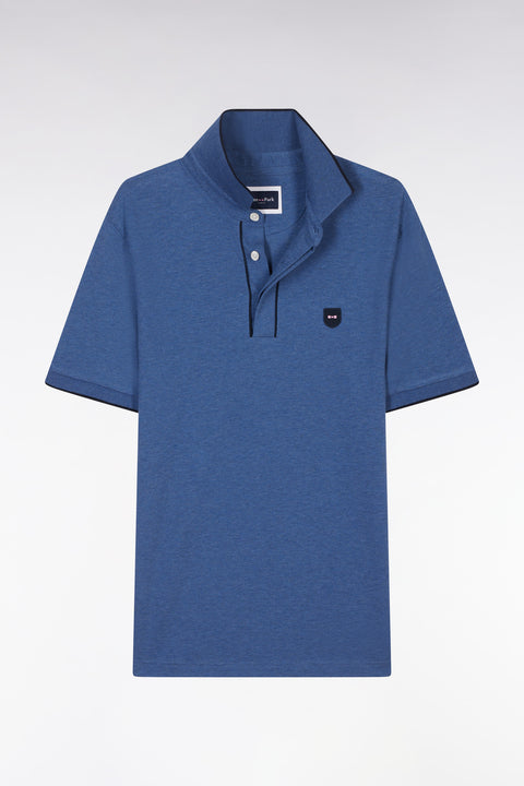 Slim-fit short-sleeved polo shirt in dark blue stretch cotton piqué - Image 2