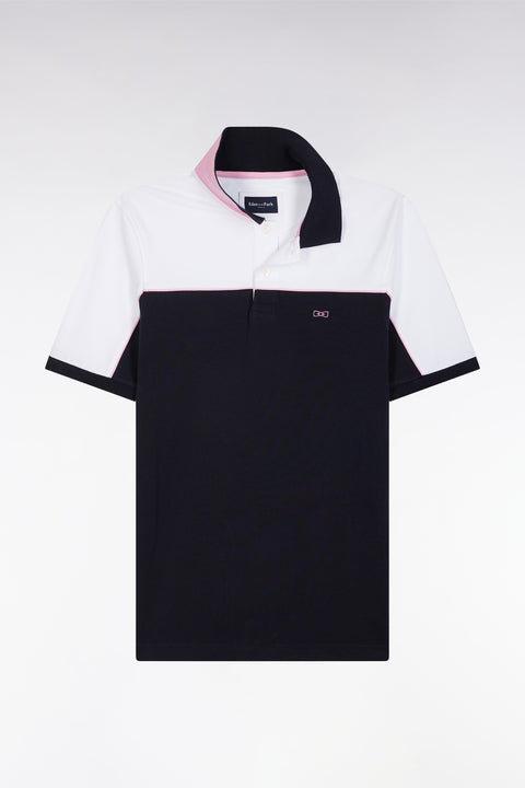 Polo à manches courtes en coton marine colorblock coupe droite - Image 2