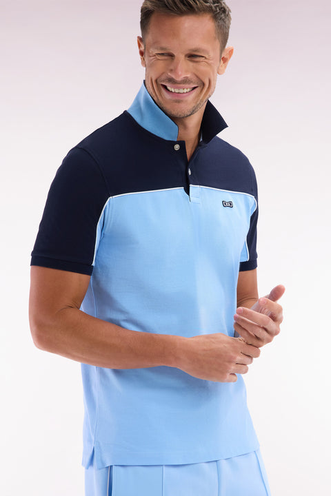 Polo à manches courtes en coton ciel colorblock coupe droite - Image 3