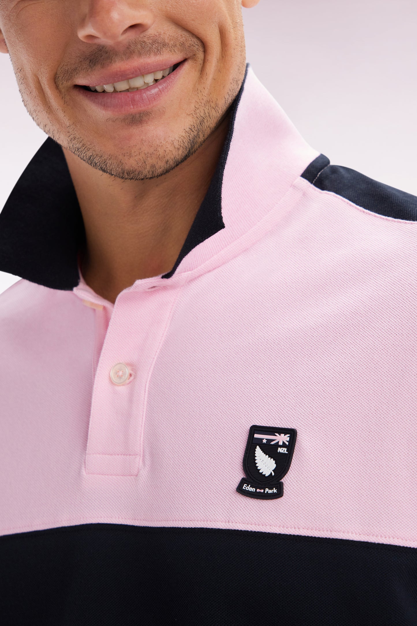 Relaxed-fit New Zealand short-sleeved polo shirt in pink cotton