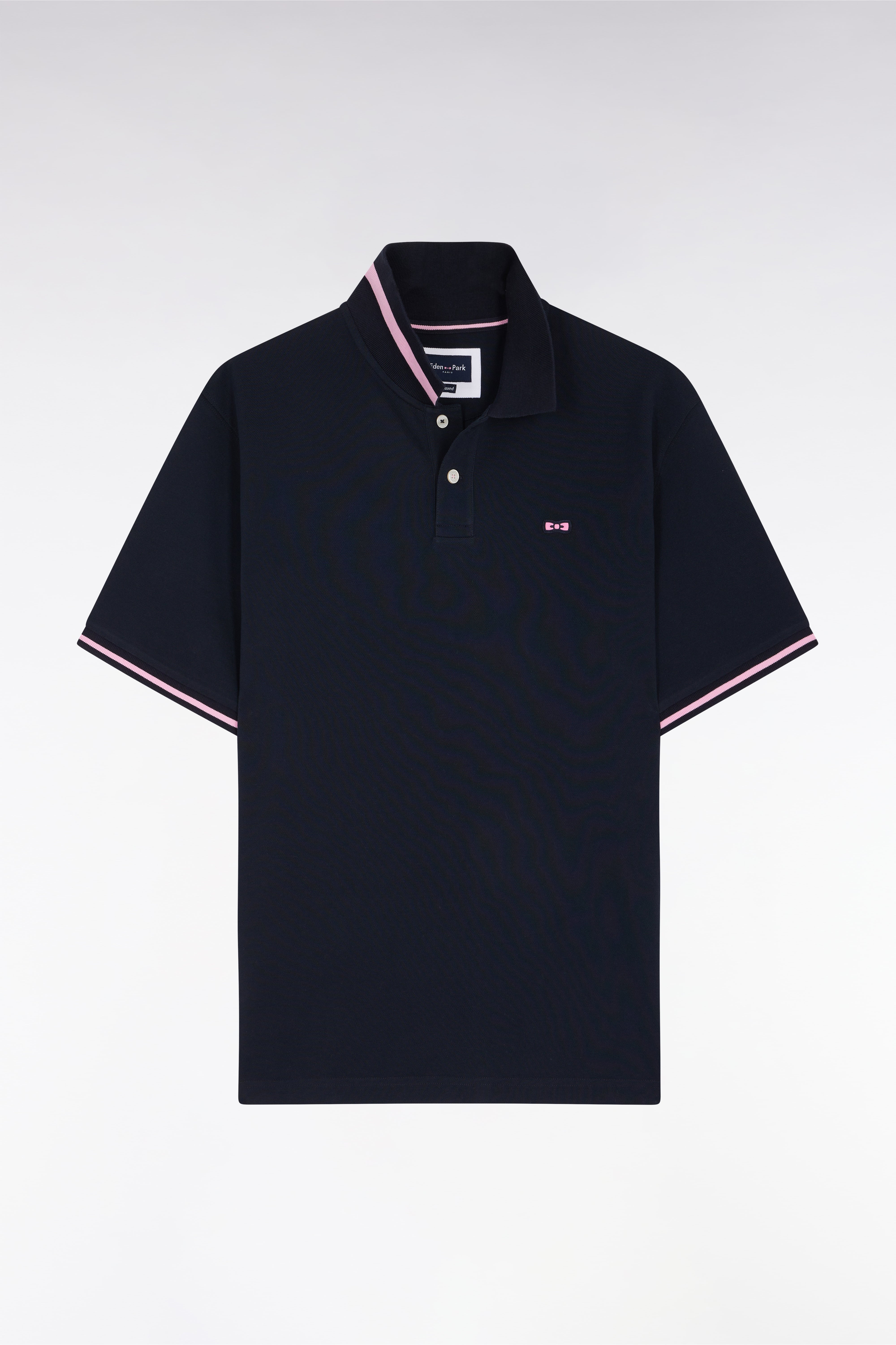 Polo à manches courtes en coton marine jacquard dos Eden Park coupe décontractée