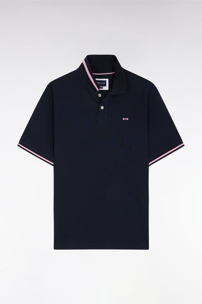 Polo à manches courtes en coton marine jacquard dos Eden Park coupe décontractée
