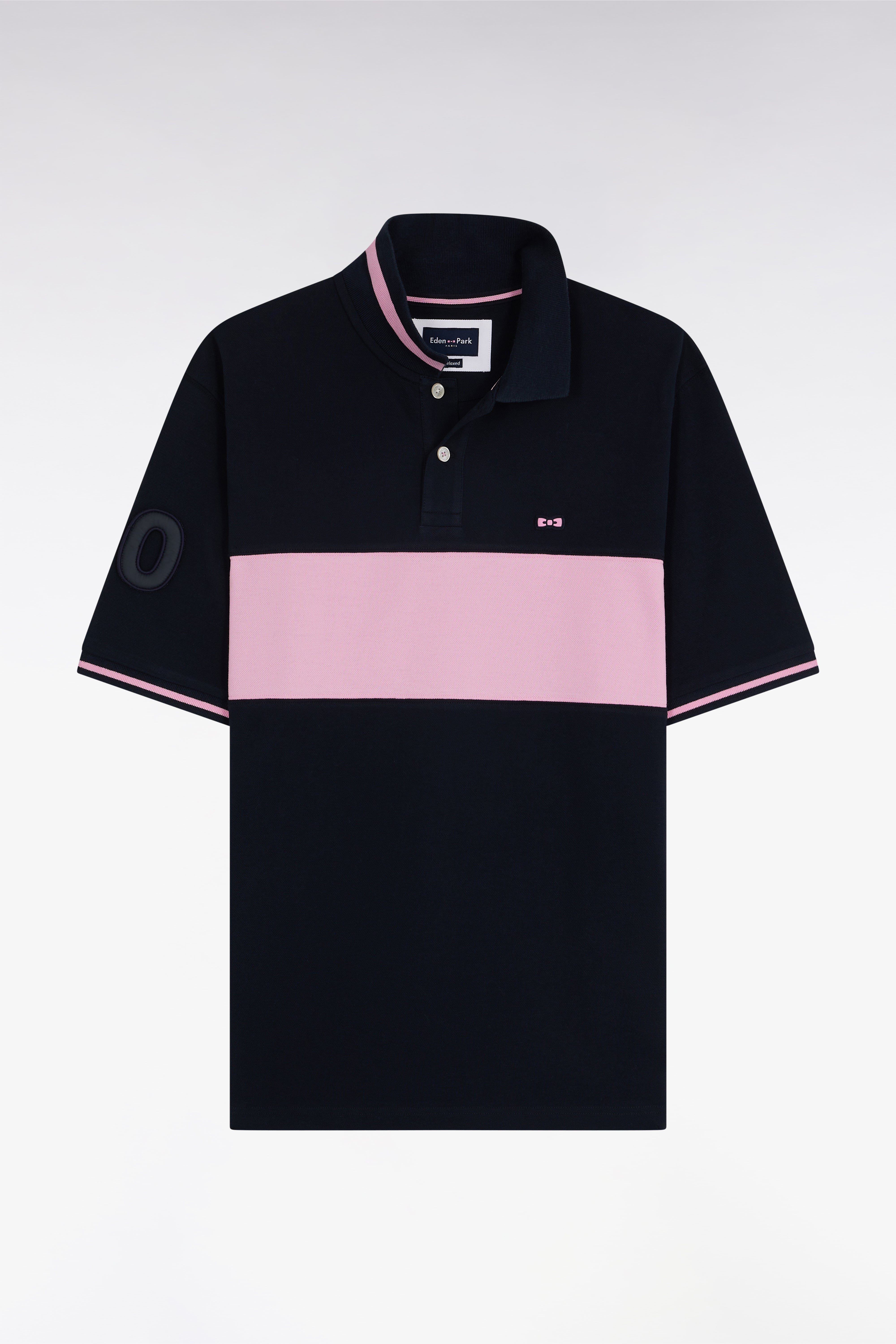 Polo à manches courtes en piqué coton rose bande contrastée coupe décontractée
