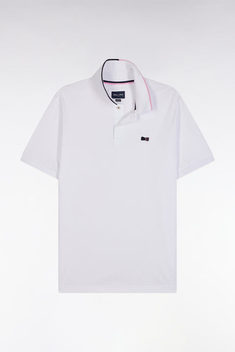 Polo à manches courtes en coton blanc liseré col coupe décontractée - Image 2