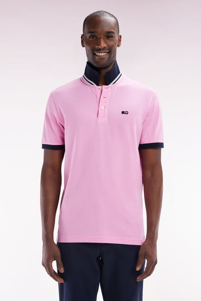 Straight-fit short-sleeved polo shirt in pink cotton piqué