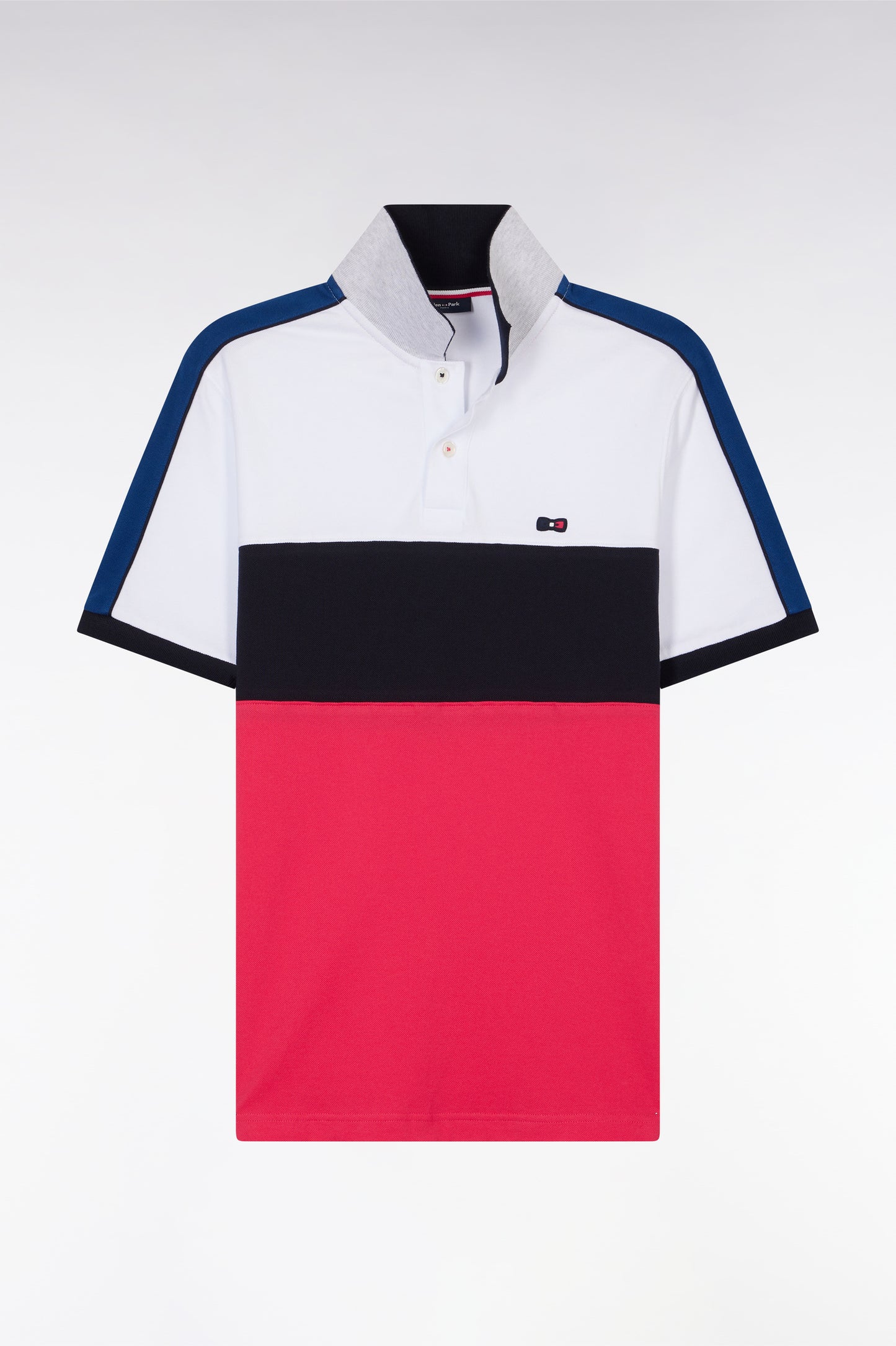 Straight-fit short-sleeved polo shirt in navy white and fuchsia tricolor cotton