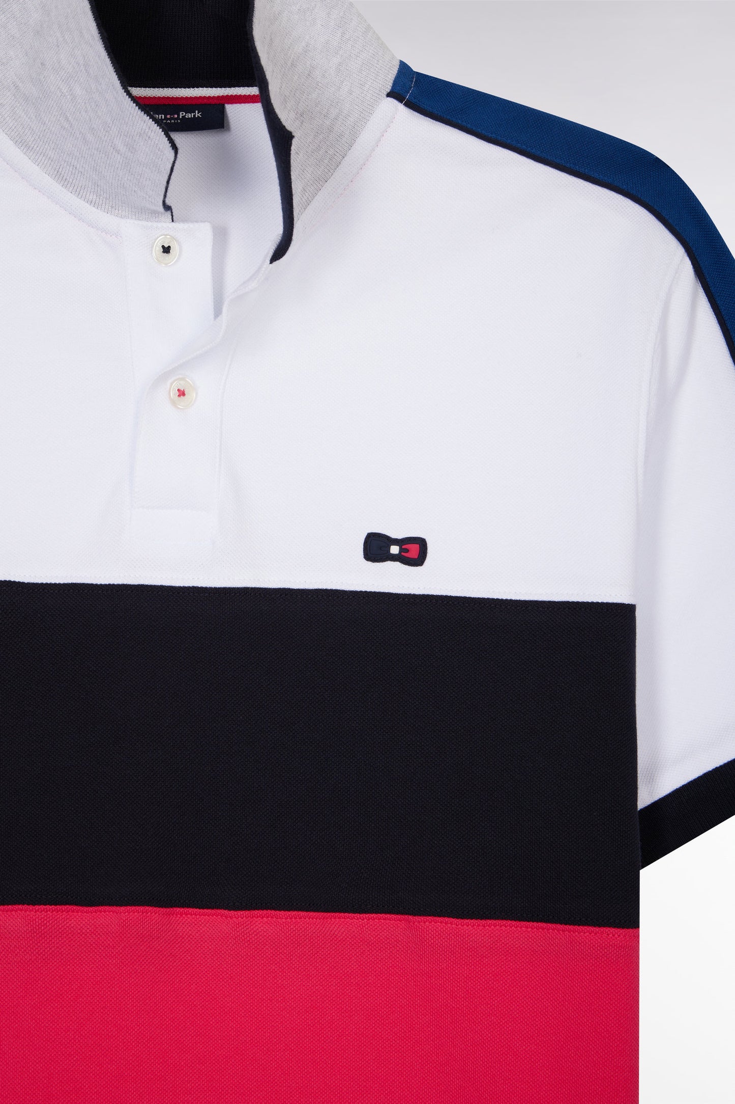 Straight-fit short-sleeved polo shirt in navy white and fuchsia tricolor cotton