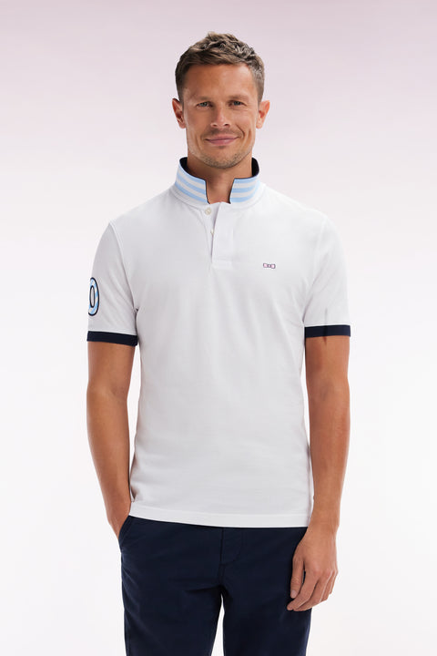 Polo à manches courtes en piqué coton blanc broderie manches 10 coupe droite - Image 1