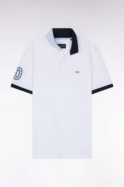 Polo à manches courtes en piqué coton blanc broderie manches 10 coupe droite - Image 2