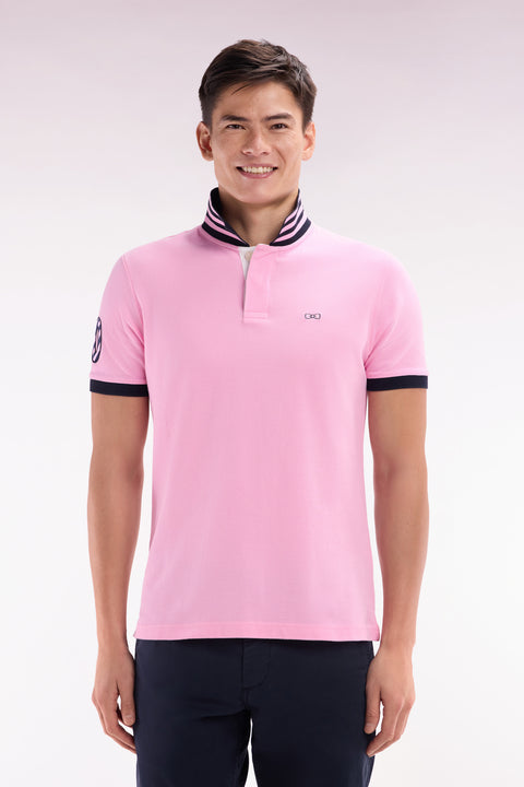 Polo à manches courtes en piqué coton rose broderie manches 10 coupe droite - Image 1