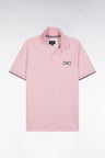 Relaxed-fit short-sleeved polo shirt in pink cotton with tone-on-tone embroidery