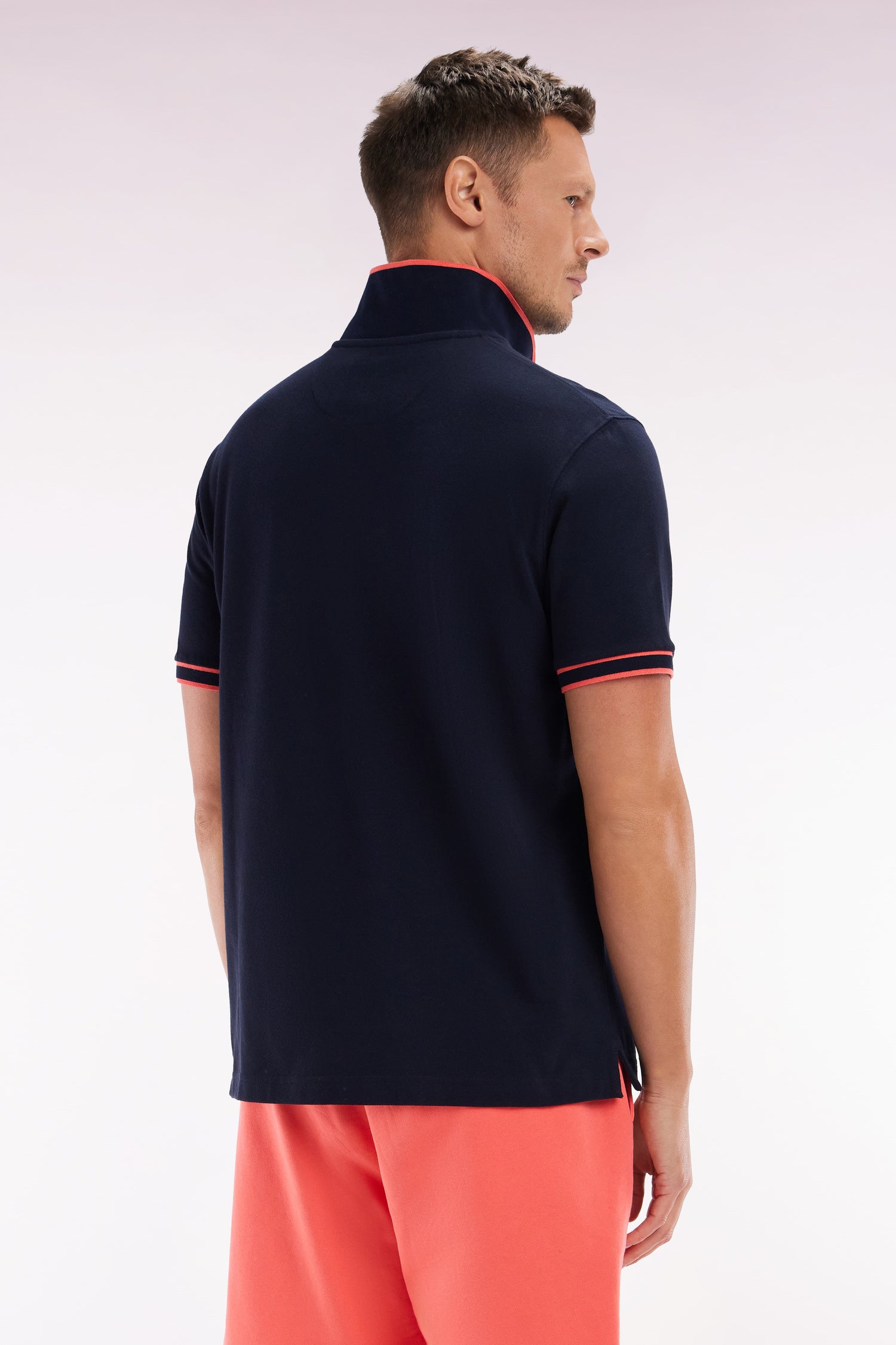 Polo à manches courtes en coton corail rayures colorées coupe décontractée