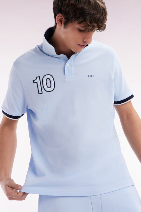 Polo à manches courtes en coton ciel broderie 10 coupe décontractée - Image 3