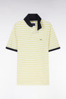 Slim-fit short-sleeved sailor polo shirt in yellow striped stretch cotton