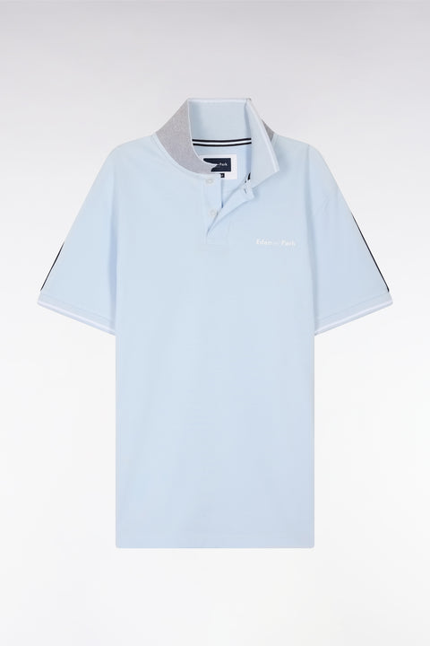 Relaxed-fit plain short-sleeved polo shirt in sky blue cotton with Eden Park lettering - Image 2