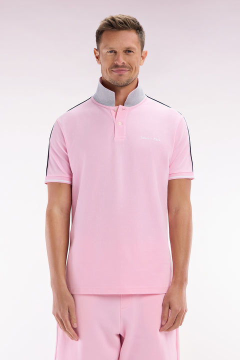 Relaxed-fit plain short-sleeved polo shirt in pink cotton with Eden Park lettering - Image 1