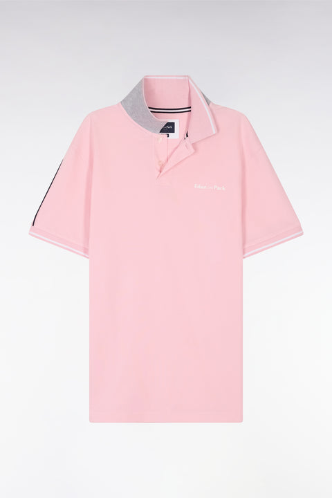 Relaxed-fit plain short-sleeved polo shirt in pink cotton with Eden Park lettering - Image 2