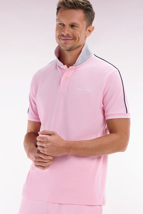 Relaxed-fit plain short-sleeved polo shirt in pink cotton with Eden Park lettering - Image 3