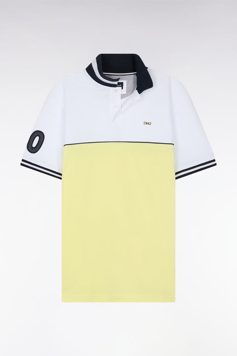Relaxed-fit two-tone short-sleeved polo shirt in yellow and white cotton - Image 2