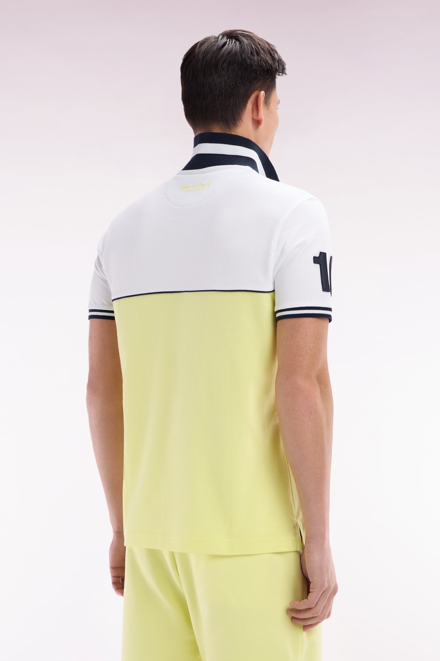 Polo à manches courtes bicolore en coton jaune et blanc coupe décontractée