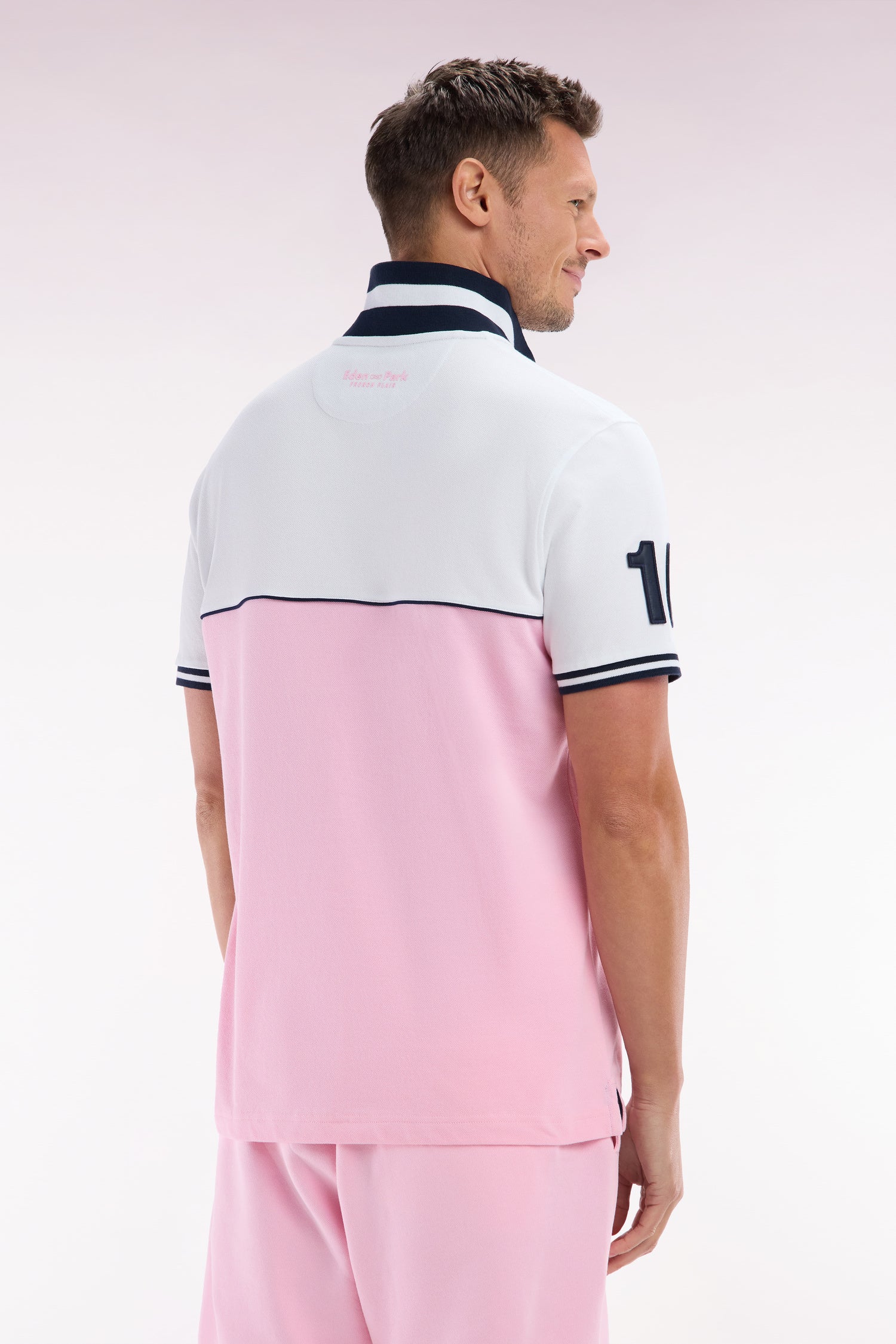 Polo à manches courtes bicolore en coton rose et blanc coupe décontractée
