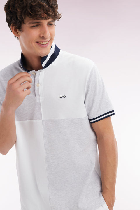 Polo à manches courtes en coton gris coupe décontractée - Image 3