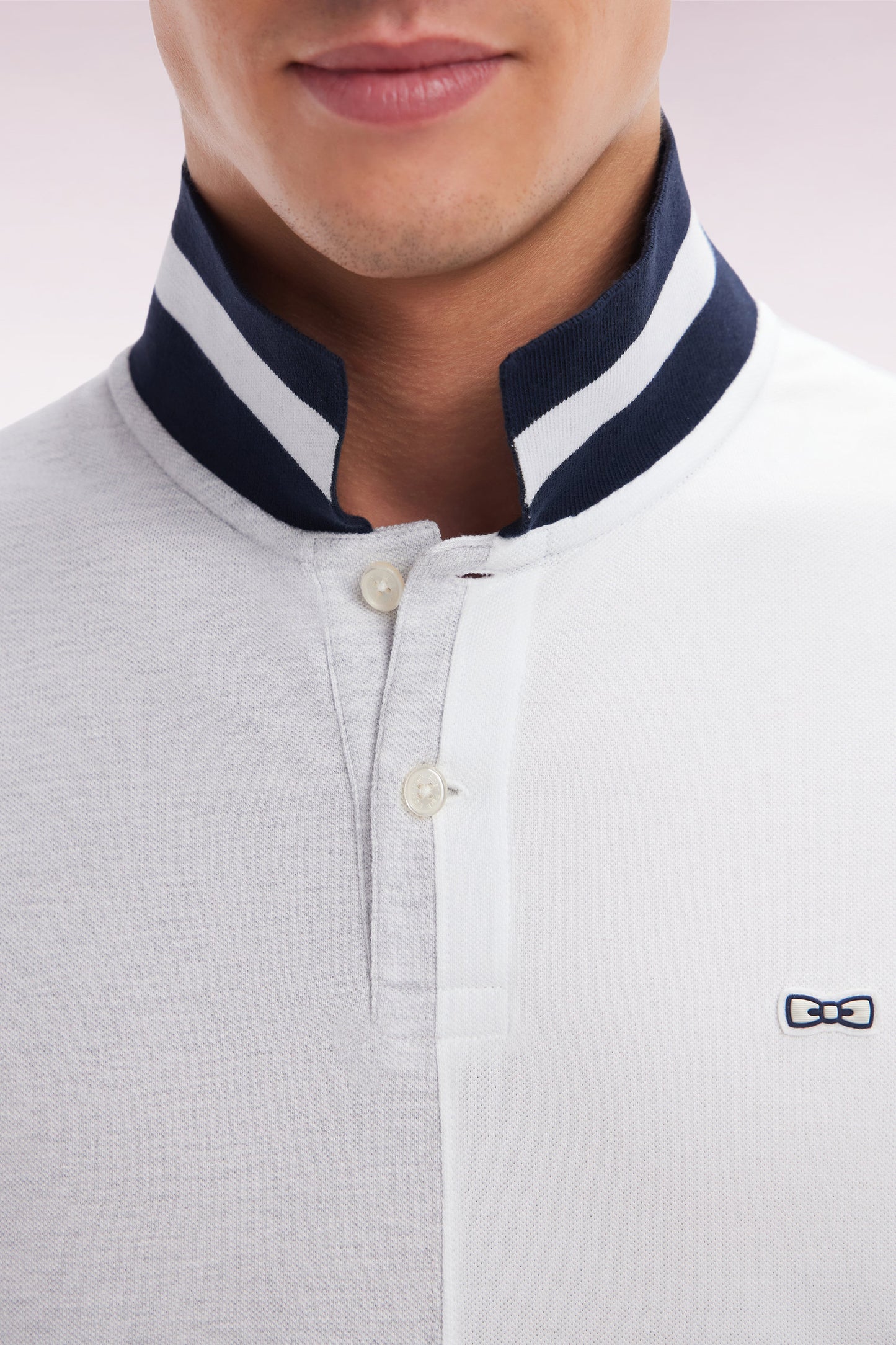 Relaxed-fit cut and sew short-sleeved polo shirt in grey cotton