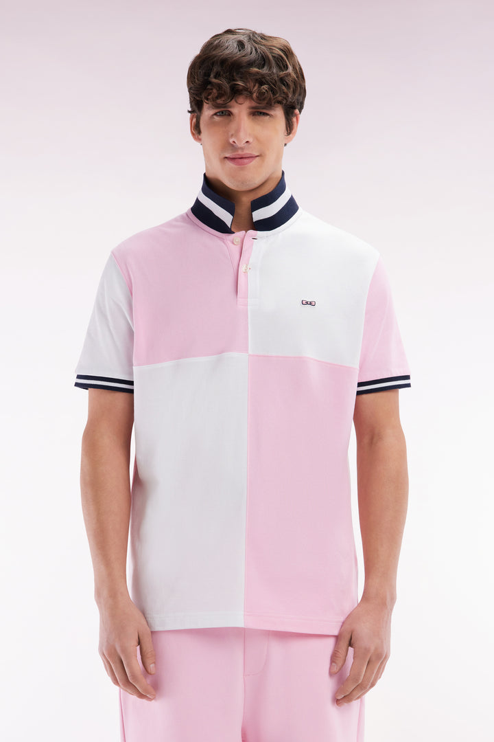 Polo à manches courtes coupé-cousu en coton rose coupe décontractée