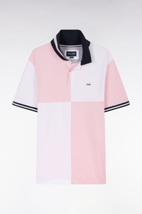 Polo à manches courtes coupé-cousu en coton rose coupe décontractée - Image 2