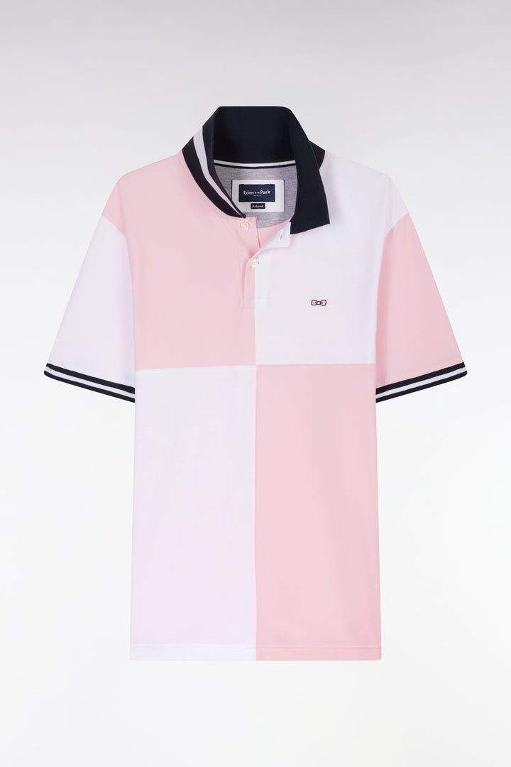Polo à manches courtes coupé-cousu en coton rose coupe décontractée