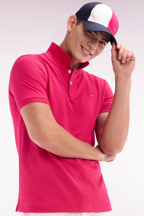 Straight-fit short-sleeved polo shirt in fuchsia Pima cotton - Image 3