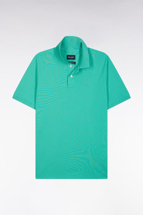 Straight-fit short-sleeved polo shirt in green Pima cotton - Image 2