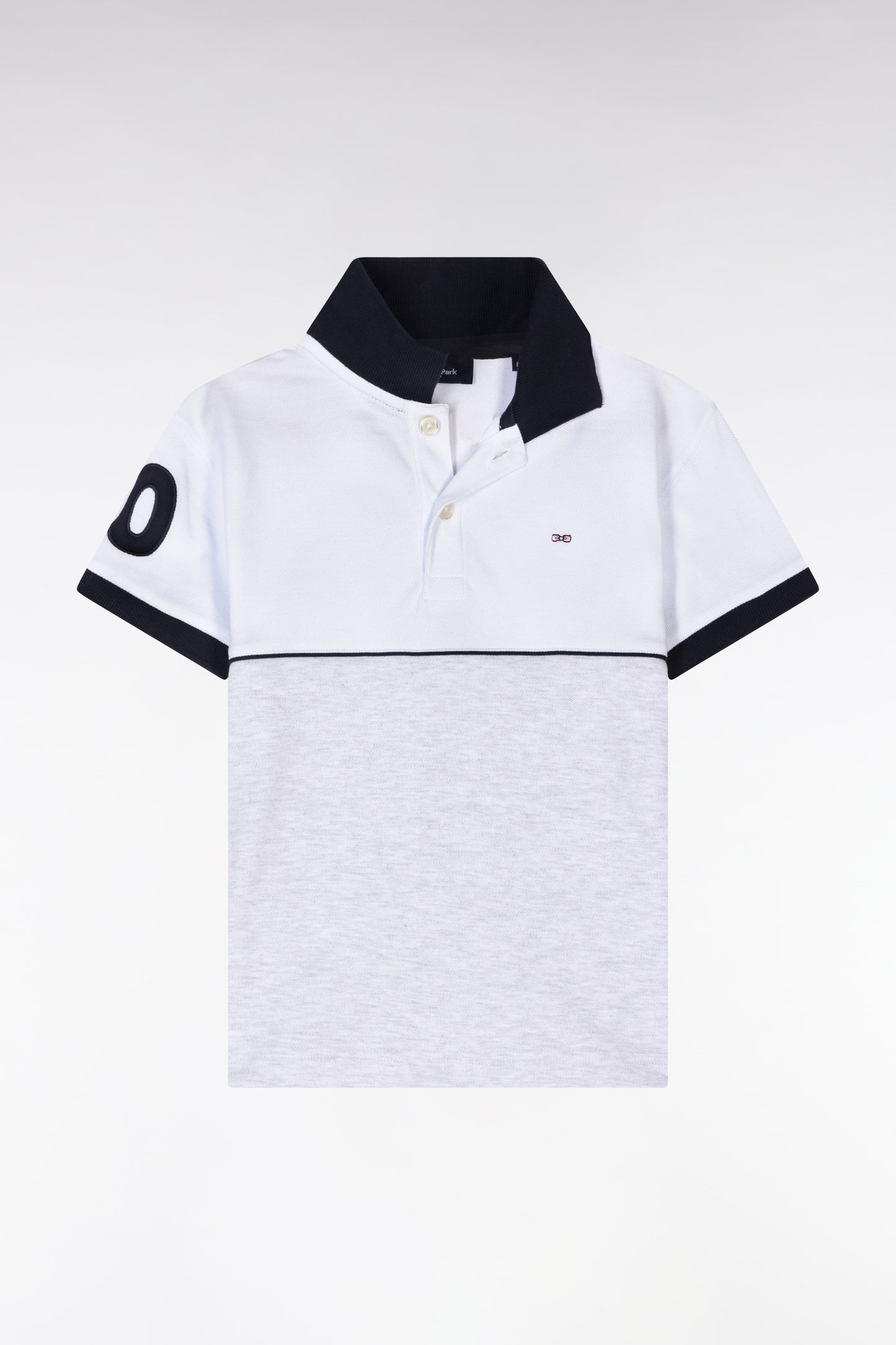 Straight-fit two-tone short-sleeved polo shirt in grey cotton with number 10 embroidery