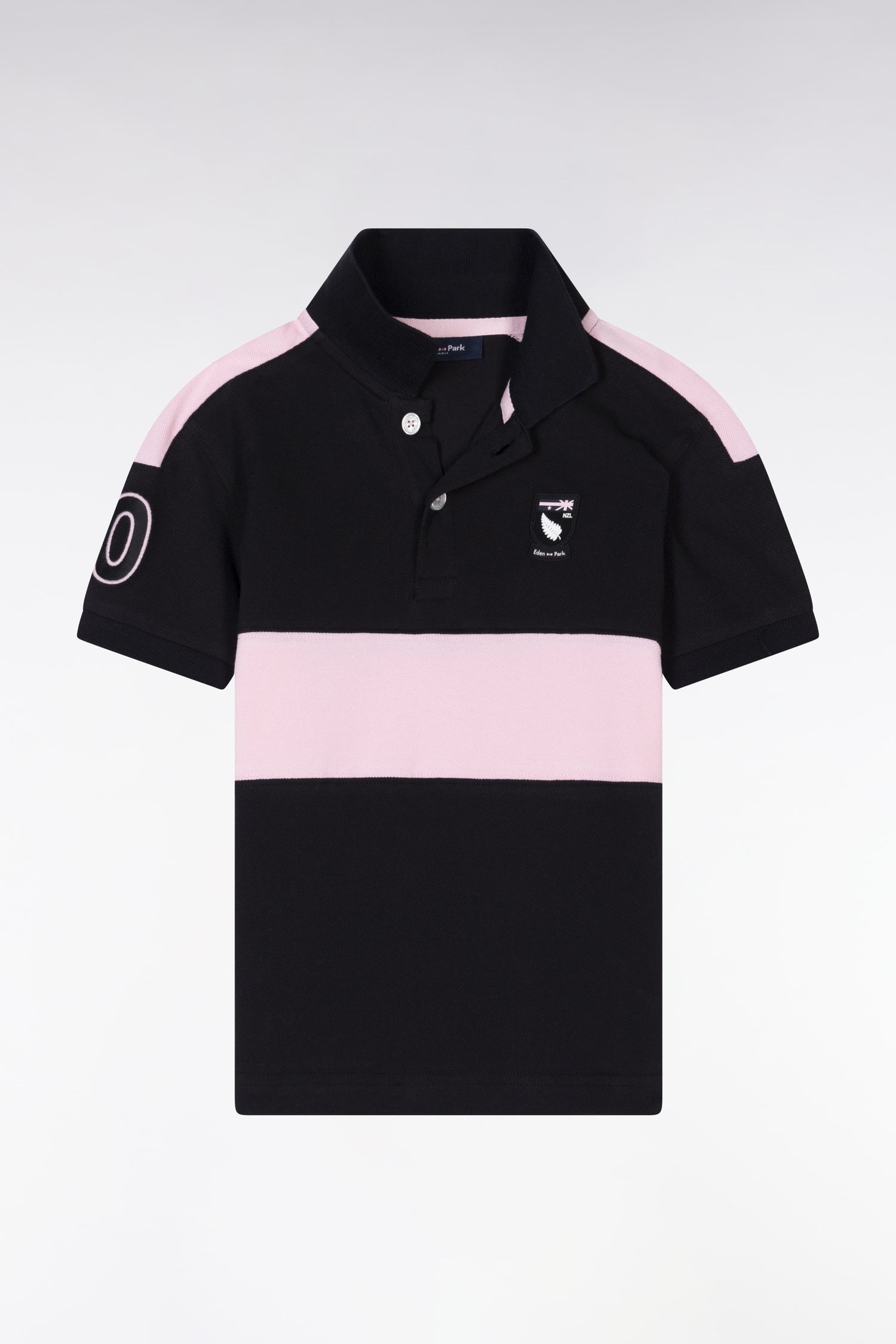 polo New Zealand in piqué di cotone nero e rosa vestibilità dritta