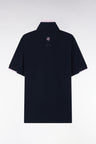 Straight-cut short-sleeved polo shirt in navy cotton with two-tone ribbed edges
