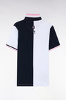 Straight-fit short-sleeved polo shirt in two-tone white and navy cotton