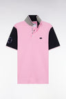 Straight-fit short-sleeved polo shirt in navy cotton piqué with 10 embroidery
