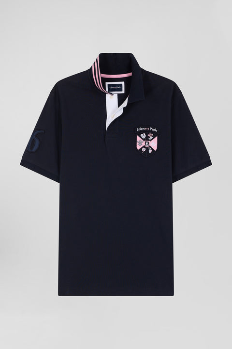 Straight-fit 6 Nations short-sleeved polo shirt in navy cotton piqué - Image 2