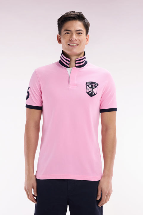 Straight-fit 6 Nations short-sleeved polo shirt in pink cotton piqué - Image 1