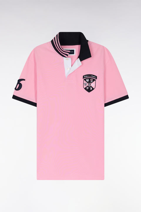 Straight-fit 6 Nations short-sleeved polo shirt in pink cotton piqué - Image 2