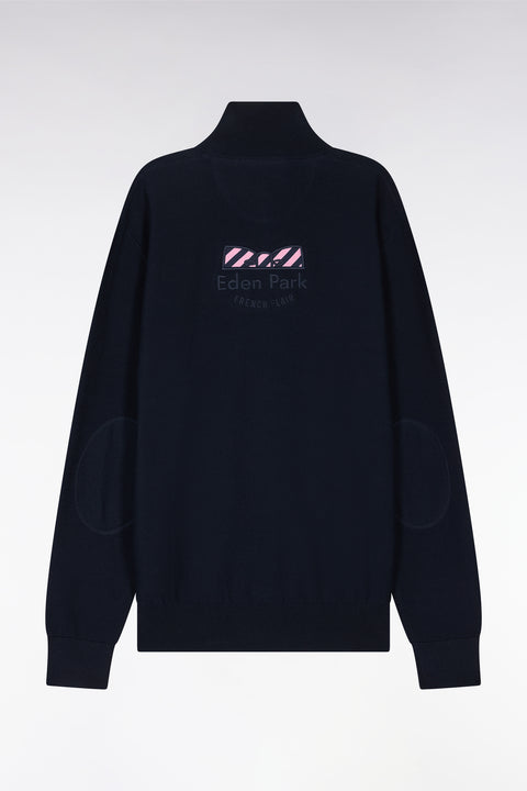 Pull col camionneur en coton marine broderie dos nœud papillon cerclée coupe droite - Image 2