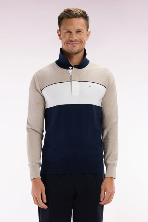 Pull à col maillot en coton beige coupe droite - Image 1
