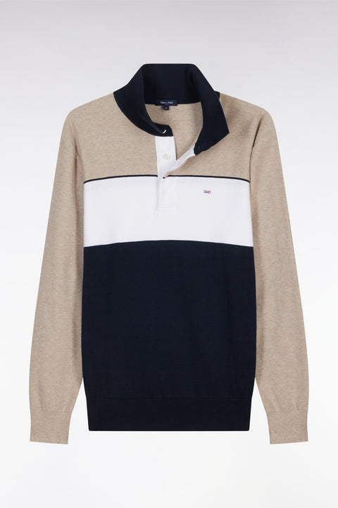 Pull à col maillot en coton beige coupe droite - Image 2