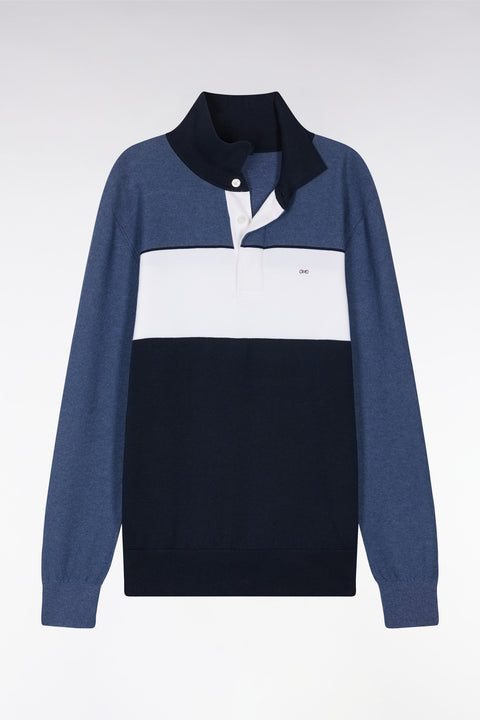 Pull à col maillot en coton bleu coupe droite - Image 2