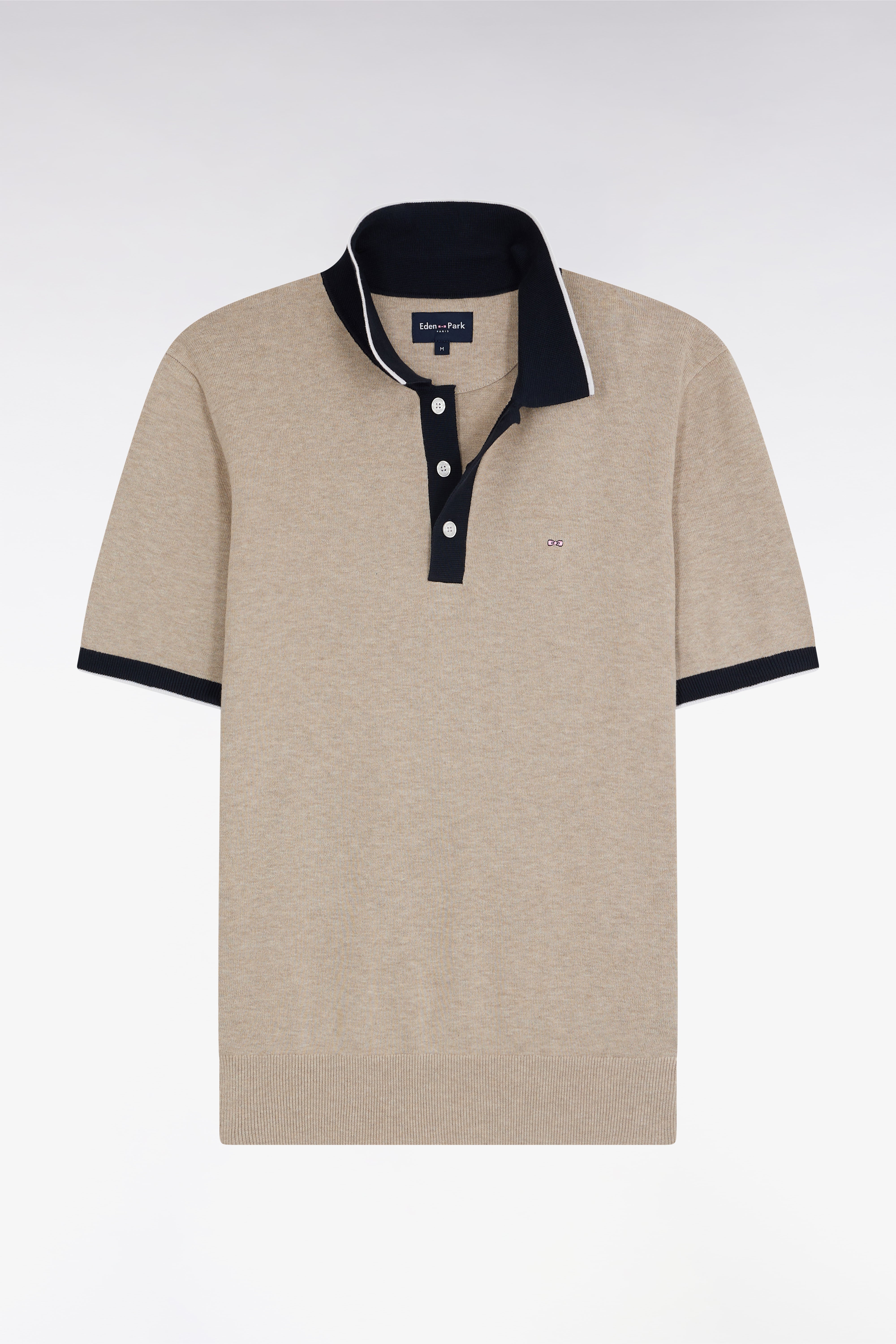 Pullover kurze Ärmel mit Polokragen aus Baumwolle beige gerade Passform